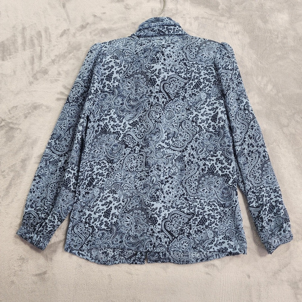 Vintage TanJay Shirt Womens 8 Blue Paisley Tie Neck Bow Long Sleeve Chiffon - Picture 10 of 16